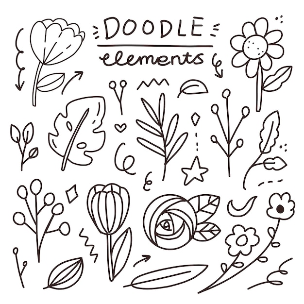 Set of floral doodle element hand drawing element art