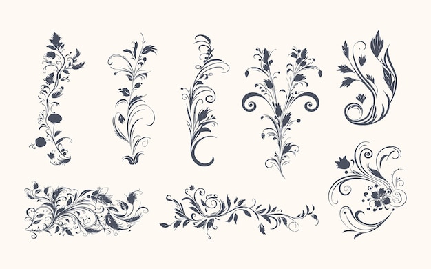 A set of floral elements with the words'floral'on the bottom right.