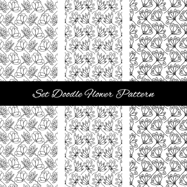 Set floral flower doodle and sketch style seamless pattern collection