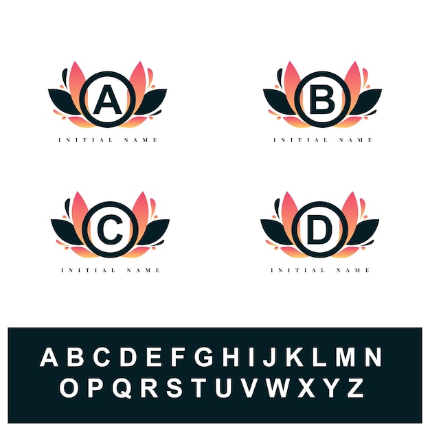 Set floral font logo A to Z collection