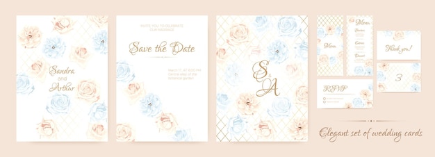 Set of floral frames in watercolor engagement invitation collect