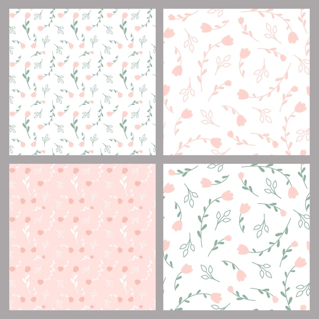 Set floral pattern with flowers and leaves. Cute pattern with small flowers.