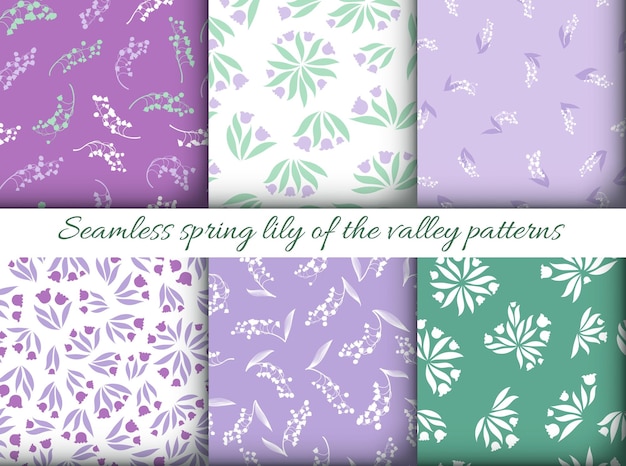 Set of floral patterns with spring lilies of the valley