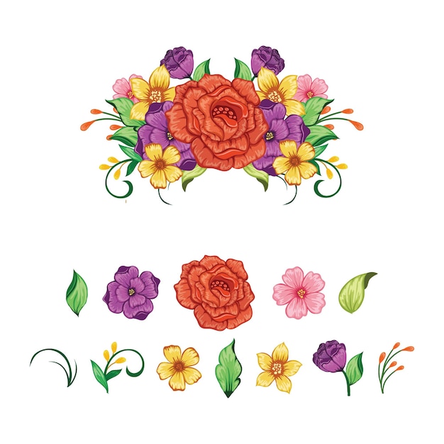 Set of floral vector elements