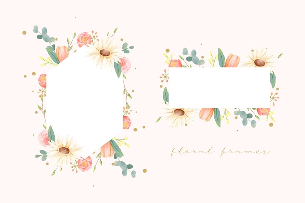 Set of Floral watercolor wedding frames