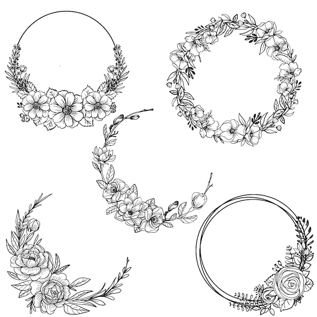 Set of floral wreath doodle 