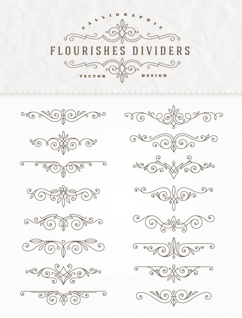 Set of flourishes calligraphic elegant ornament dividers -  illustration