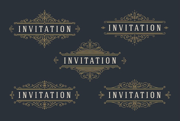 Set of flourishes and ornamental vector vintage design for invitation or greeting card