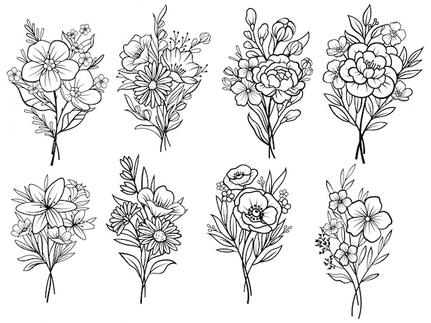 Set of flower bouquets. Floral ekibana. illustration on a white background.