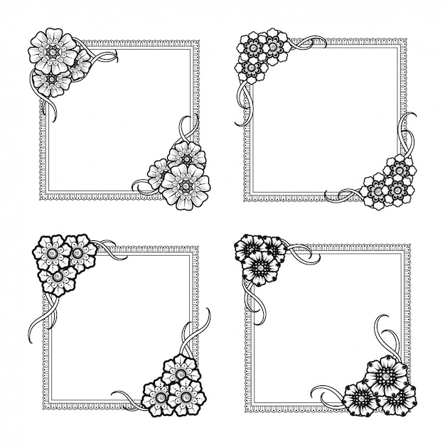 Set of flower frame in mehndi style.