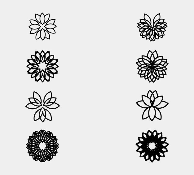 set of flower icons and logo marks isolated on grey background sillphoutes icons of flowers vect