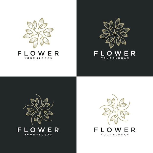 Set of Flower logo design template beauty health spa yoga with line art style