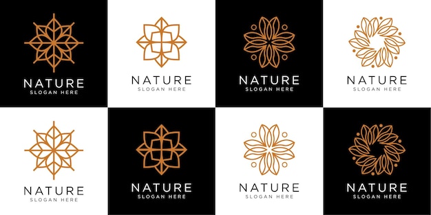 Set of flower logo design vector line style