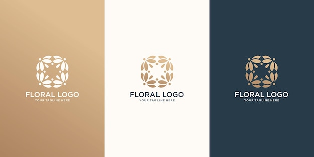 Set flower logo inspiration gold color abstract floral logo lotus flower style design