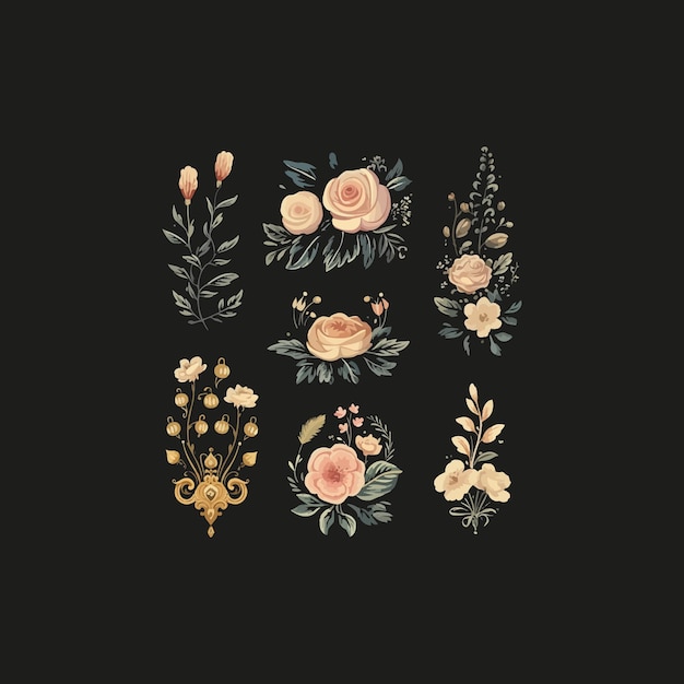 A set of flower and nature design elements Flat hand drawn vector collection