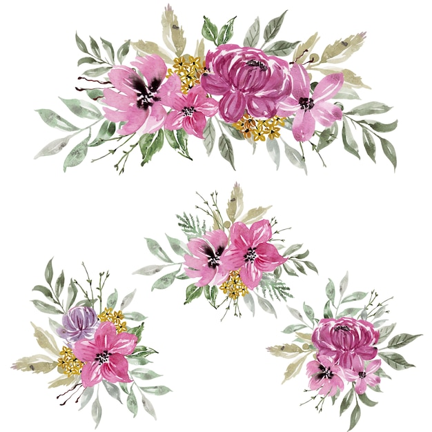 Set of flower pink watercolor arrangement and decoration