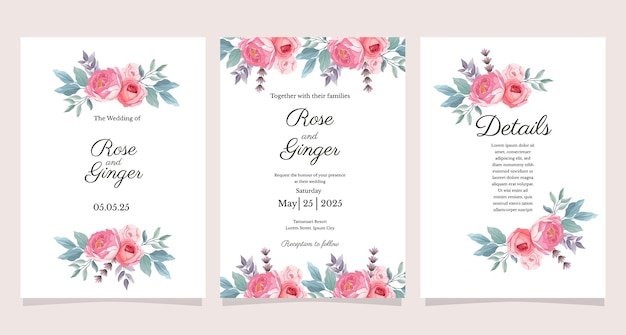 set of flower theme wedding invitation card template