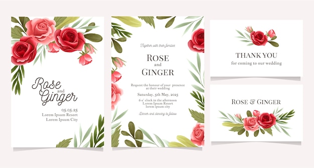 Set of flower wedding invitation card template