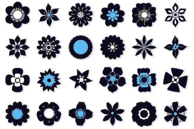 Set of flowers icon silhouettes shapes