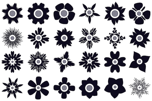 Set of flowers icon silhouettes shapes