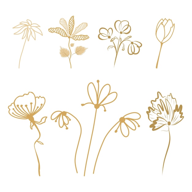 Set of flowers and leaves in boho style doodle elements