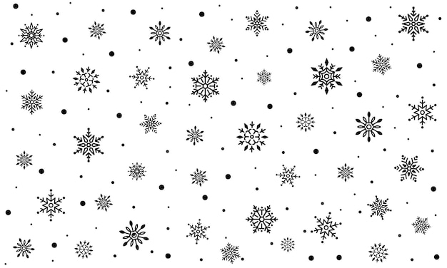 Set of flying snowflakes in black color, on an isolated background.