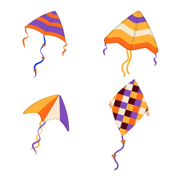 Set of flying wind kites Makar Sankranti festival Wind kite game