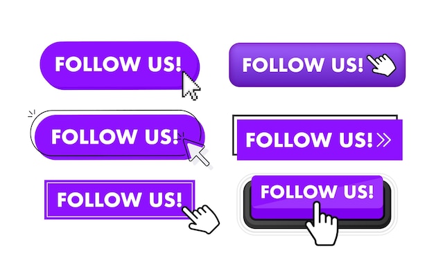 Set of Follow us button Hand pointer clicking Follow us web buttons