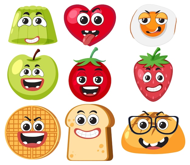 Set of food cartoon character simple style