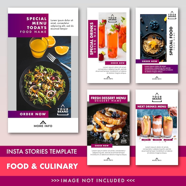 Vector set of food and culinary stories promotion template