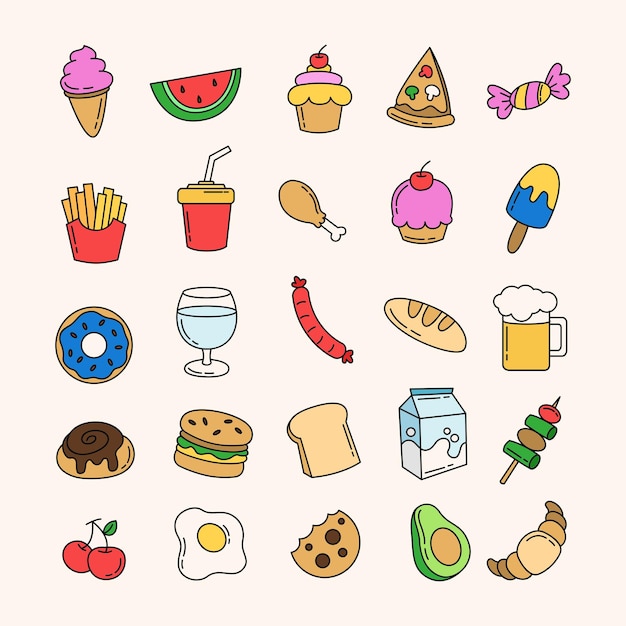 Set of food doodle vector by hand drawn