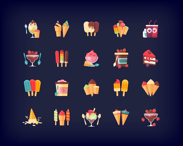 Set of   food icons Desserts, ice cream, and sweet dishes.