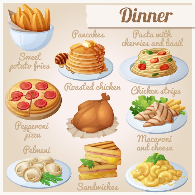 Set of food icons dinner