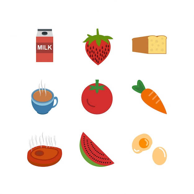 Set of Food Icons on White Background Vector Isolated Elements