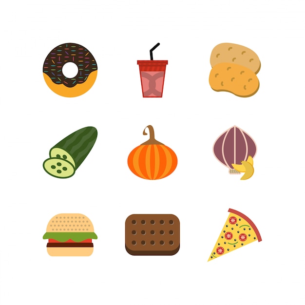 Set of Food Icons on White Background Vector Isolated Elements