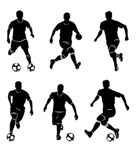 Set of football players black silhouette vector illustration