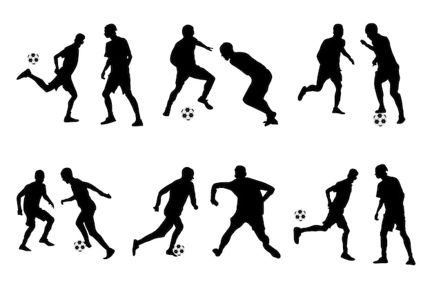 Set of football soccer players Football soccer players silhouette Football silhouette