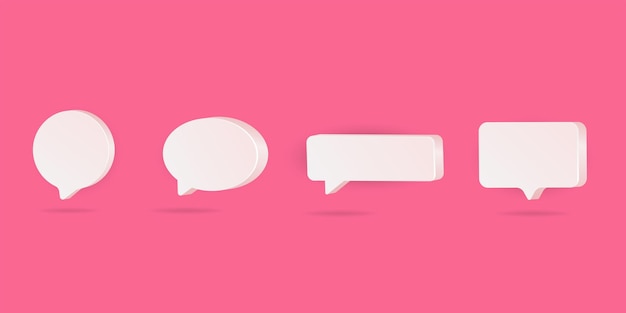 Set of four 3D speech bubble icons, isolated on a pink background