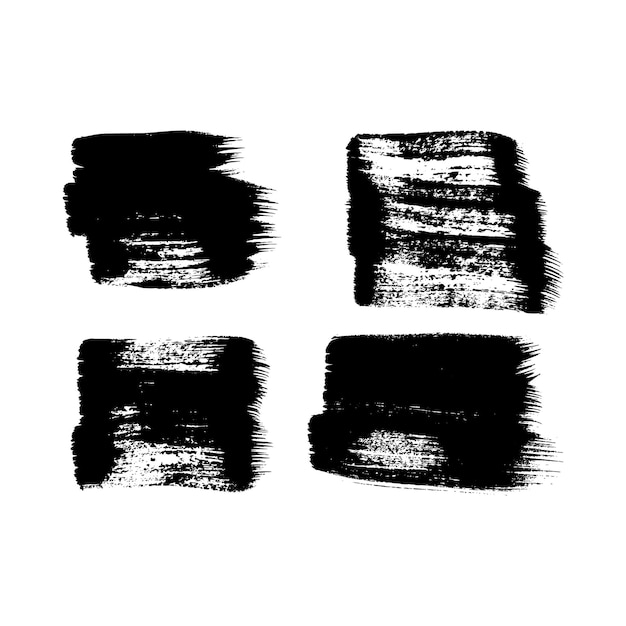 Set of four black grunge brush strokes Painted ink smear Ink spot isolated on white background Vector illustration