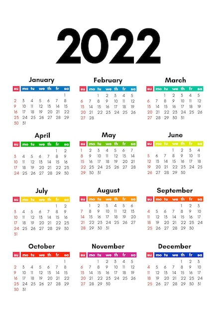 Set of four calendars for 2022 isolated on a white background. Sunday to Monday, business template. Vector illustration