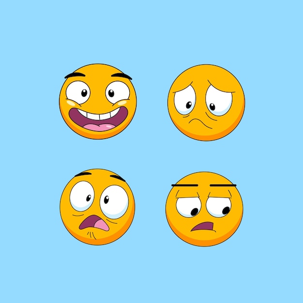 Set of four cartoon characters in various emotions