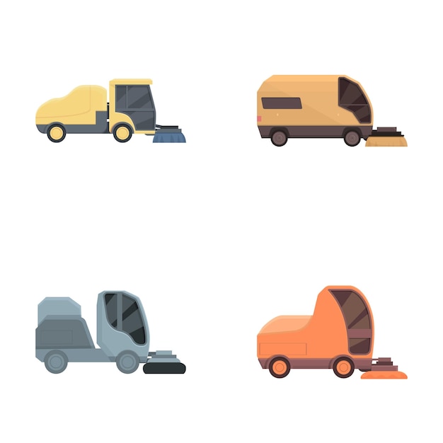 Set of four cartoon delivery and service vehicles