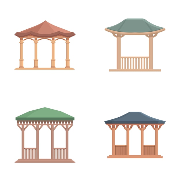 Vector set of four cartoon gazebo illustrations