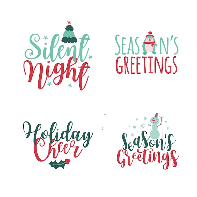 Set of four christmas logotype or insignia cute cartoon christmas tree vector