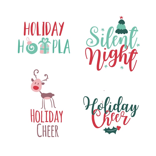 Set of four christmas logotype or insignia cute cartoon christmas tree vector