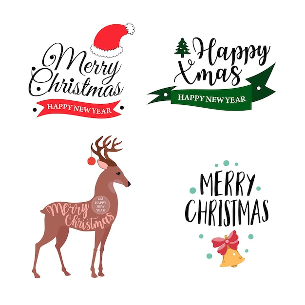 Set of four christmas logotype or insignia cute cartoon christmas tree vector