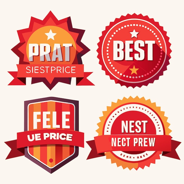 Vector set of four colorful badges with ribbons