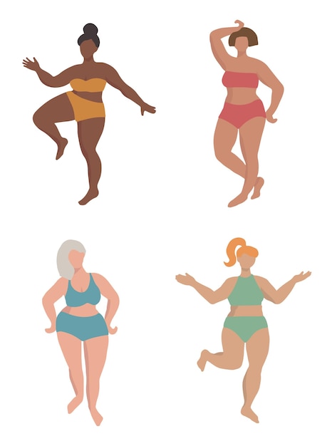 Set of four curvy female silhouettes Hand drawn flat design vector illustration