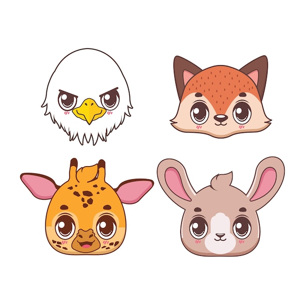 Set of four cute animal icons