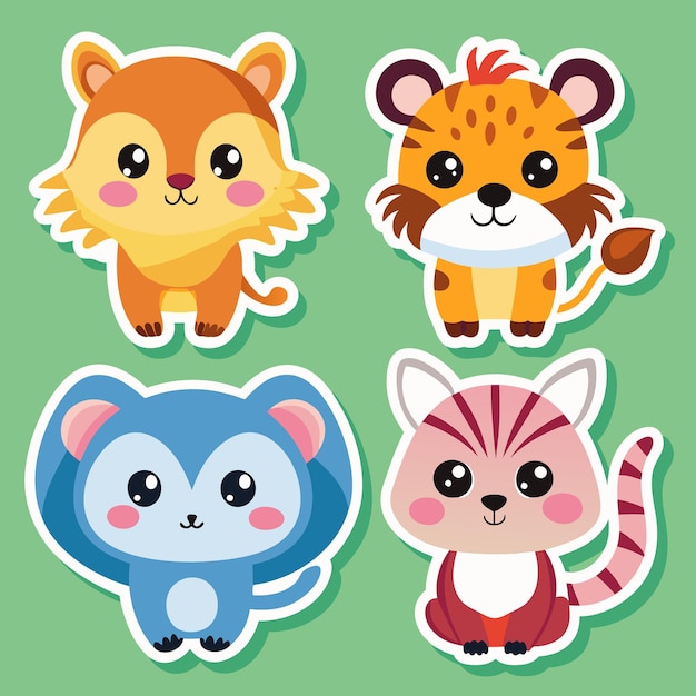 Vector set of four cute cartoon animal stickers